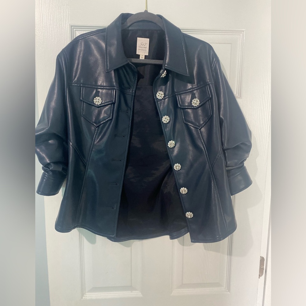 CINQ À SEPT- Canyon Embellished Faux Leather Jacket - Size Large